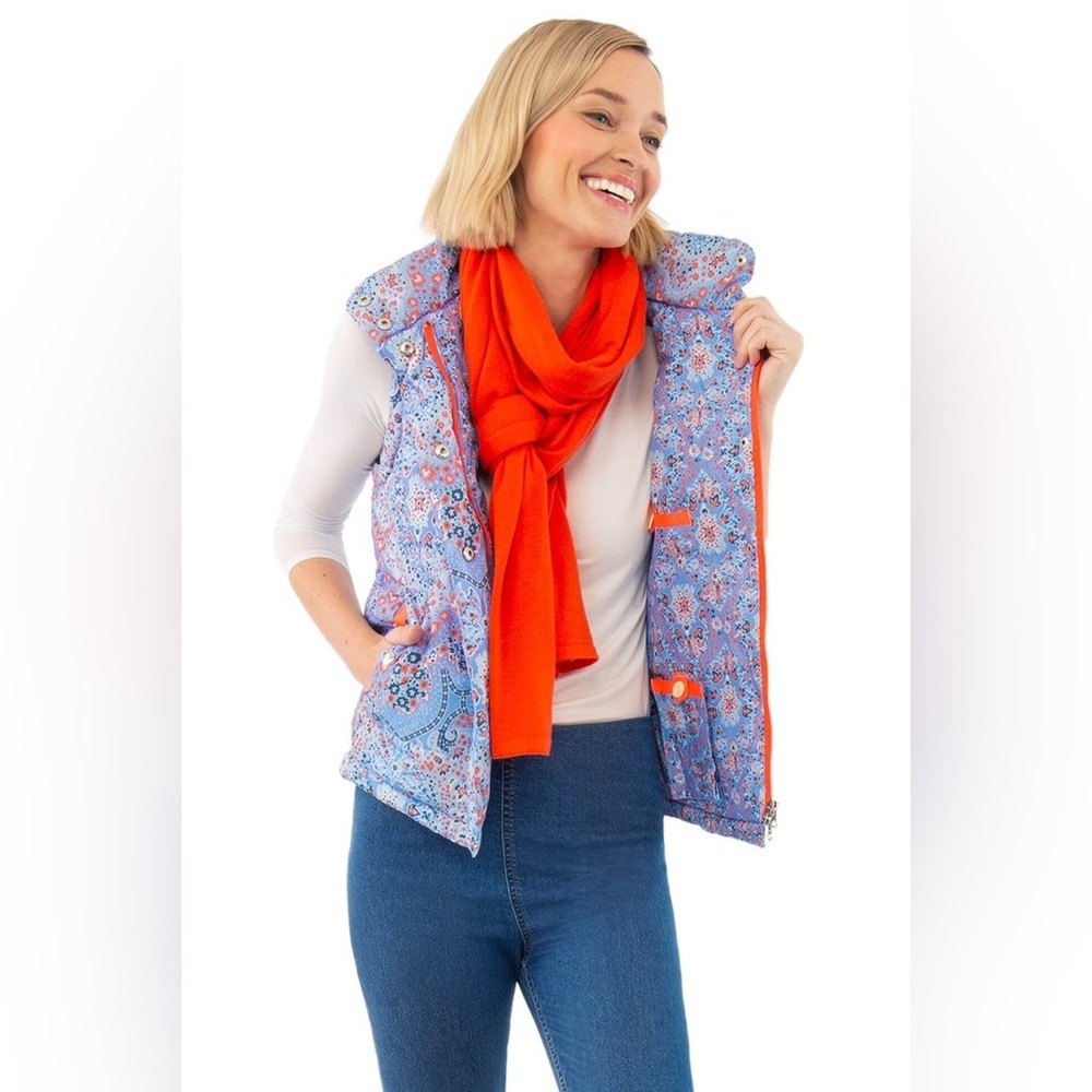 Gretchen‎ Scott Pleasantly Paisley Cotton Blue Puffer Vest Size XS